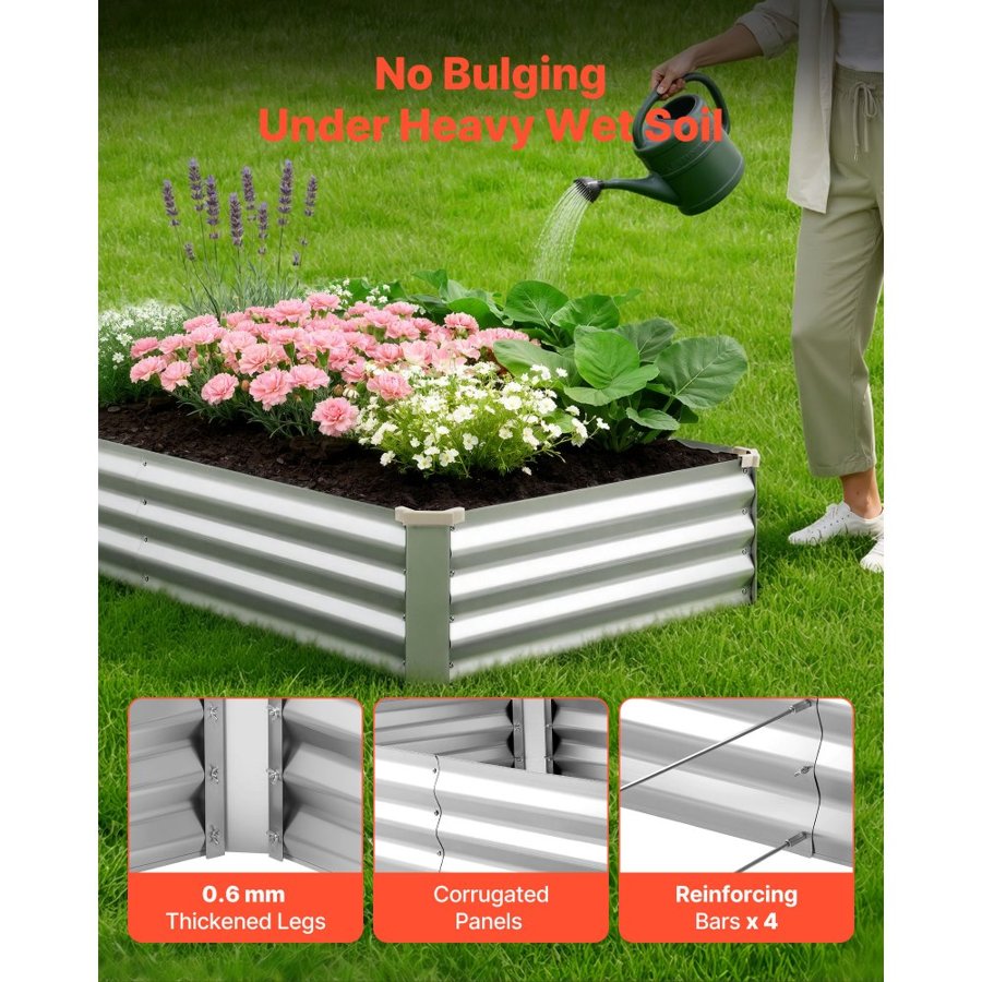 VEVOR 2 Pack Galvanized Raised Garden Beds, 180 x 90 x 30 cm, Rectangular Metal Planter Boxes Kit Outdoor, Bottomless Elevated Planting Box with Gloves, Alu-Zinc, for Growing Flowers Vegetables, Silver