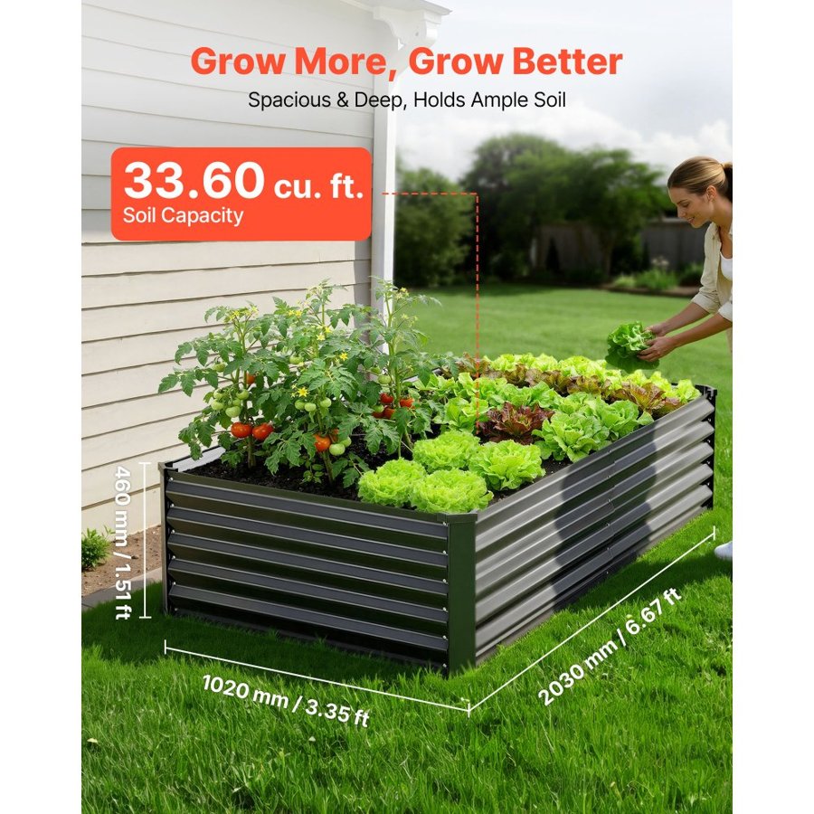 VEVOR 2 Pack Galvanized Raised Garden Beds, 2030 x 1020 x 460 mm, Rectangular Metal Planter Boxes Kit Outdoor, Elevated Planting Box with Gloves, Alu-Zinc, for Growing Flowers Vegetables, Dark Gray