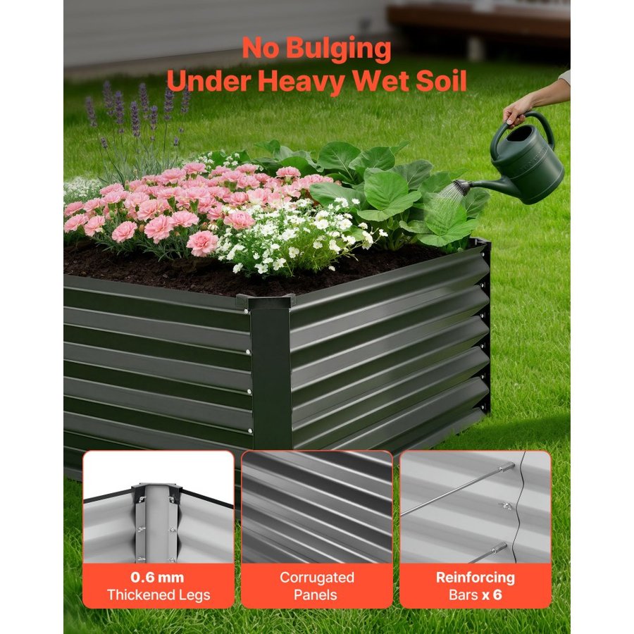VEVOR 2 Pack Galvanized Raised Garden Beds, 2030 x 1020 x 460 mm, Rectangular Metal Planter Boxes Kit Outdoor, Elevated Planting Box with Gloves, Alu-Zinc, for Growing Flowers Vegetables, Dark Gray