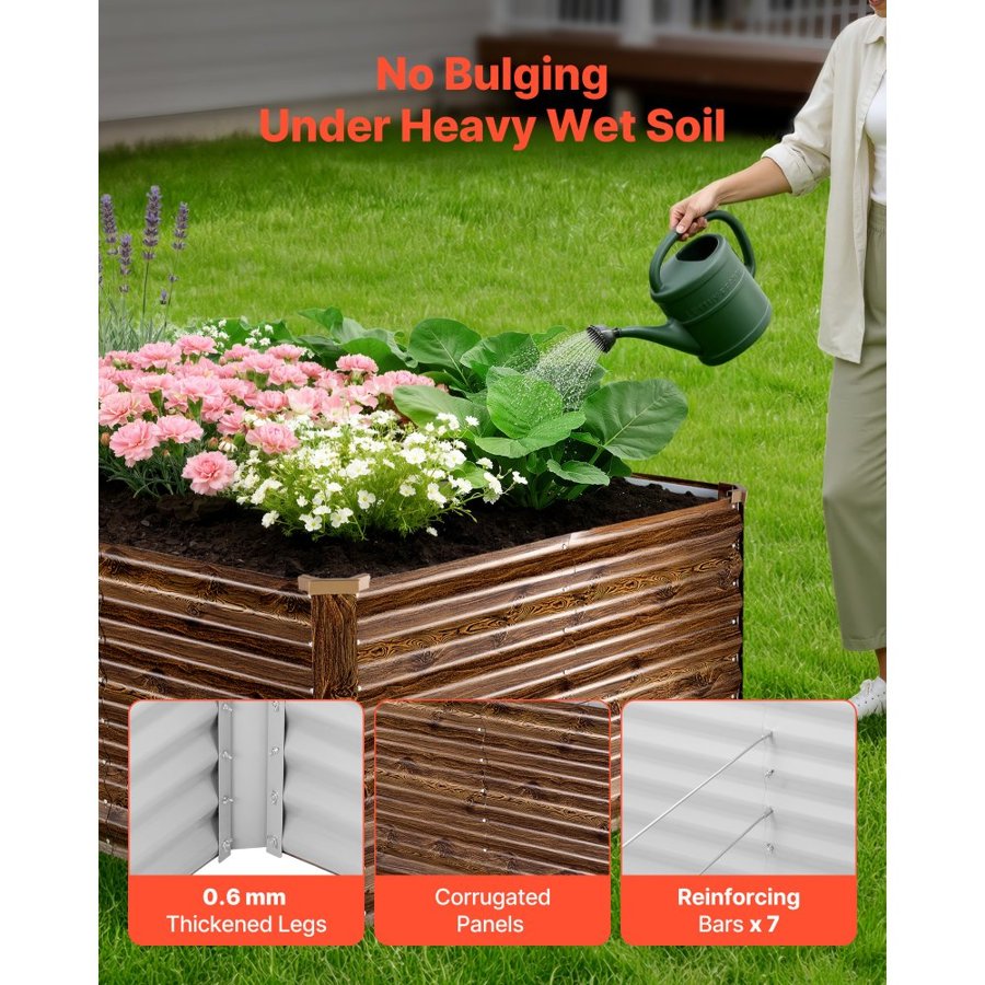 VEVOR Galvanized Raised Garden Bed, 240 x 120 x 62 cm, Rectangular Metal Planter Box Outdoor, Bottomless Elevated Planting Box with Gloves, Alu-Zinc, for Growing Flowers Vegetables, Deep Wood Grain