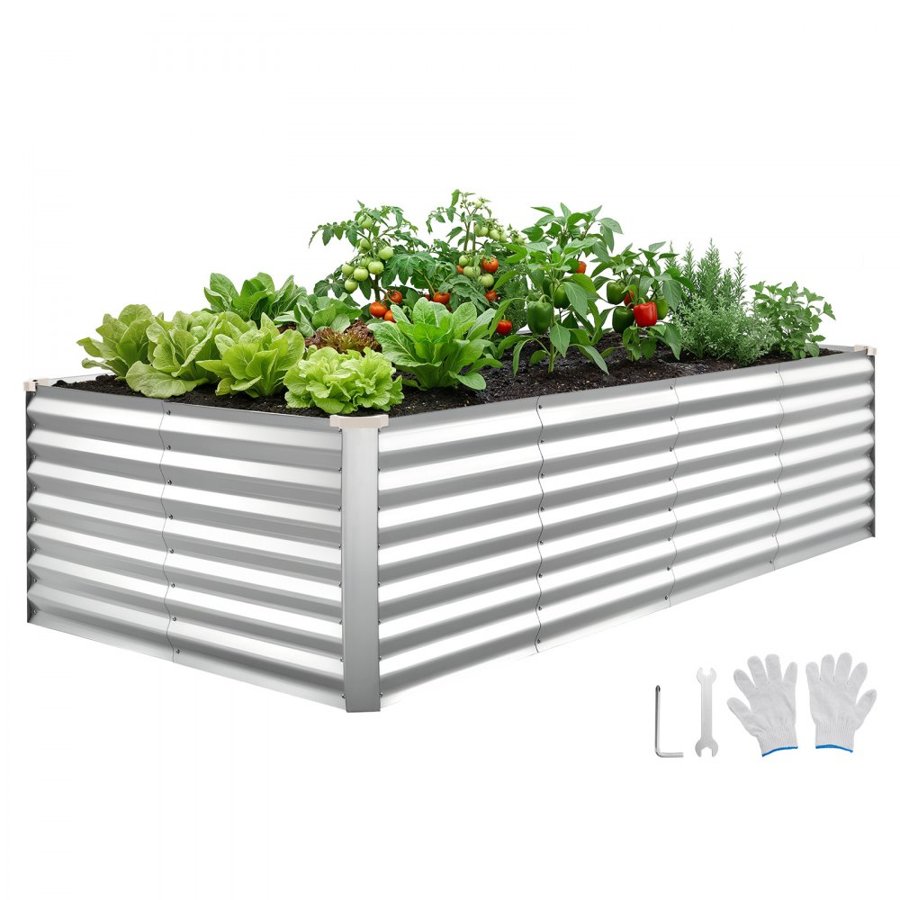 VEVOR Galvanized Raised Garden Bed – 8×4×2 ft, Alu-Zinc