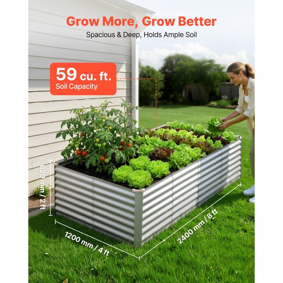 VEVOR Galvanized Raised Garden Bed – 8×4×2 ft, Alu-Zinc