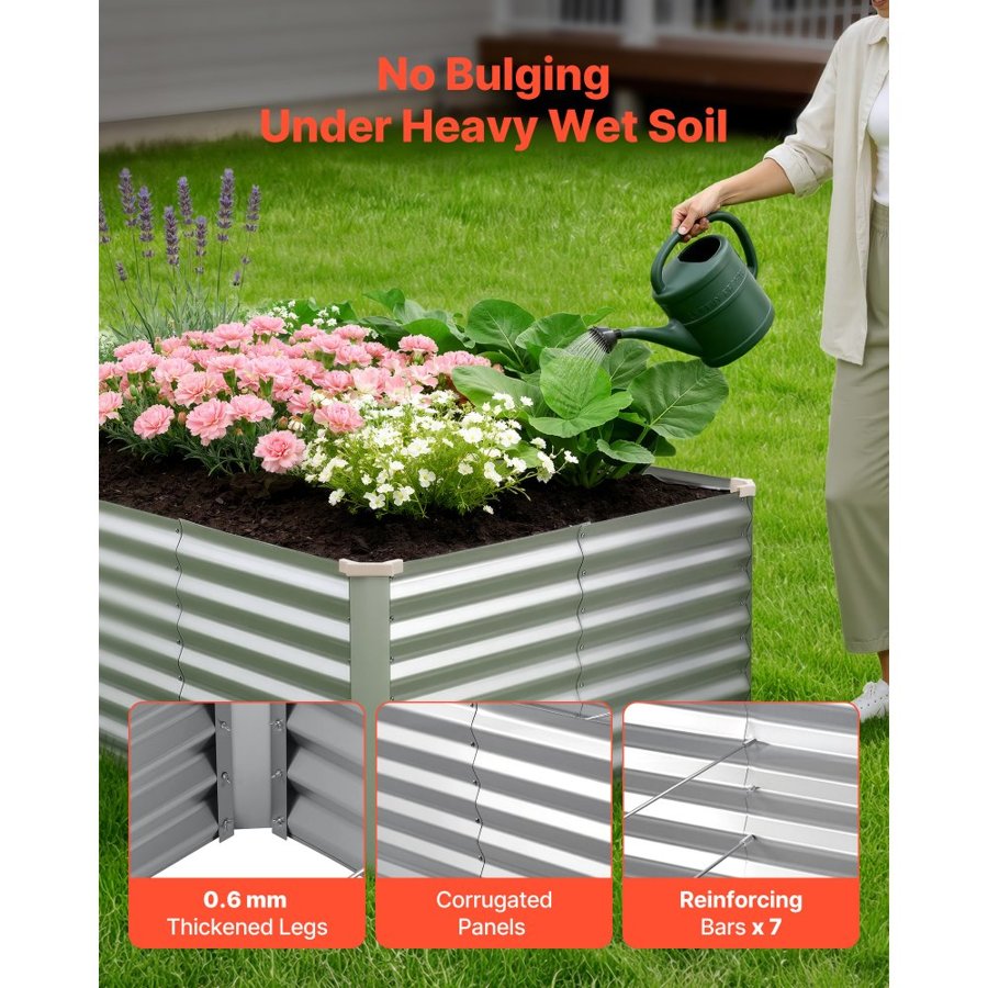 VEVOR Galvanized Raised Garden Bed – 8×4×2 ft, Alu-Zinc