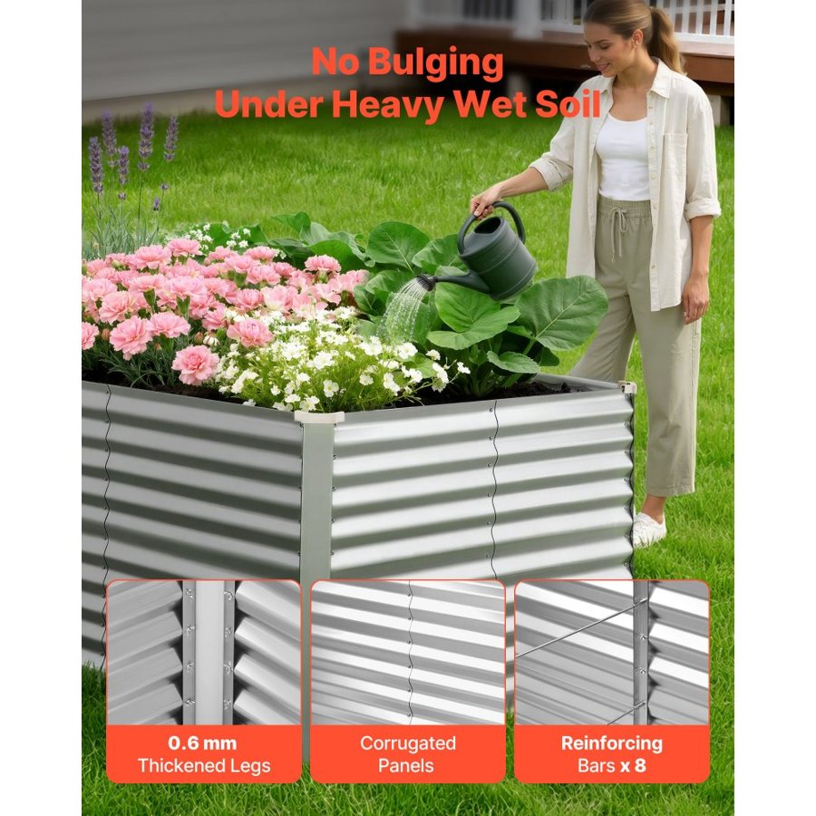 VEVOR Galvanized Raised Garden Bed, 2400 x 1200 x 860 mm, Rectangular Metal Planter Box Kit Outdoor, Bottomless Planting Box with Gloves, Rustproof Alu-Zinc, for Growing Flowers Vegetables, Silver