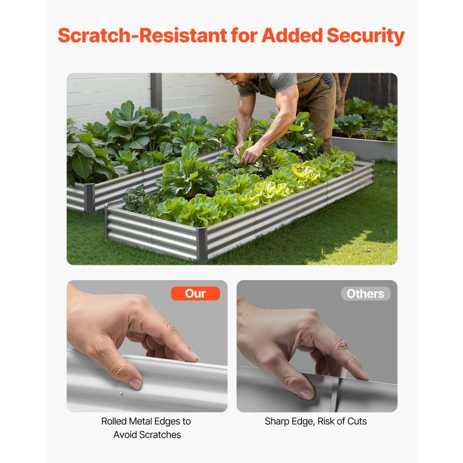 VEVOR Metal Raised Garden Bed, 3.6 x 1.2 x 0.3 m Outdoor Galvalume Planter Garden Box, Open Bottom Design, Large Planter Raised Bed for Growing Vegetables, Flowers, and Succulents, Galvanized Color