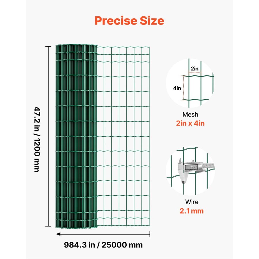 VEVOR Galvanized Steel Wire Fencing – 47" × 984", 2x4 Mesh