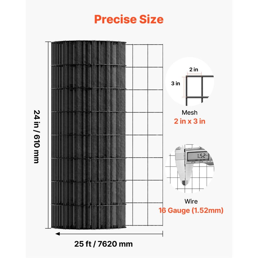 VEVOR 2 ft High Fencing – 24 in × 25 ft, 16 Gauge Mesh