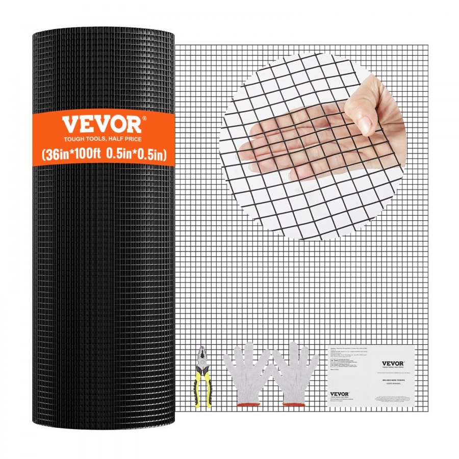 VEVOR Hardware Cloth, 910 x 30480 mm Galvanized Wire Mesh Roll, 19 Gauge Chicken Wire Fence Roll, Vinyl Coating Metal Wire Mesh for Chicken Coop Barrier, Rabbit Snake Fences, Poultry Enclosures