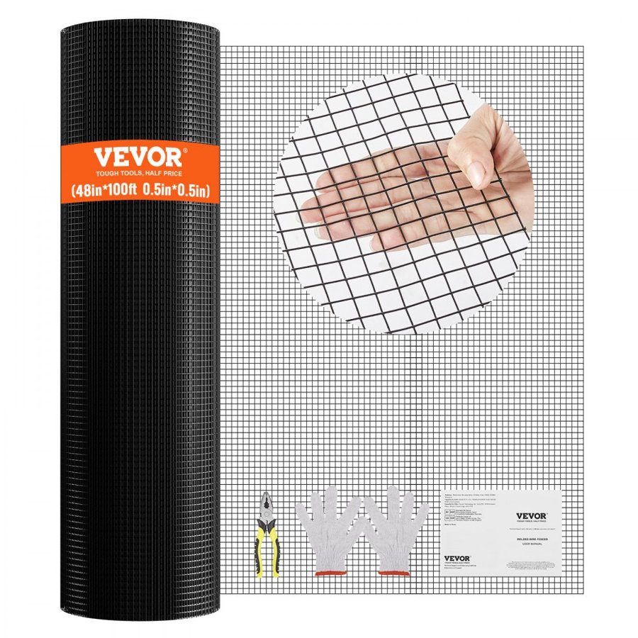 VEVOR Hardware Cloth, 1220 x 30480 mm Galvanized Wire Mesh Roll, 19 Gauge Chicken Wire Fence Roll, Vinyl Coating Metal Wire Mesh for Chicken Coop Barrier, Rabbit Snake Fences, Poultry Enclosures
