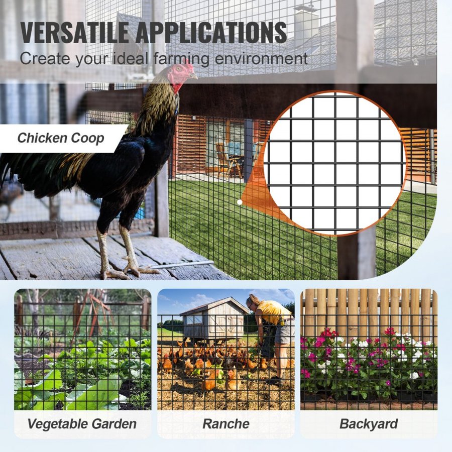 VEVOR Hardware Cloth, 1220 x 30480 mm Galvanized Wire Mesh Roll, 19 Gauge Chicken Wire Fence Roll, Vinyl Coating Metal Wire Mesh for Chicken Coop Barrier, Rabbit Snake Fences, Poultry Enclosures