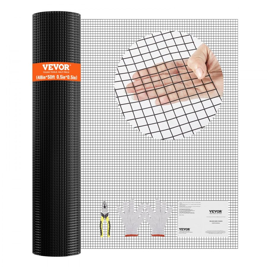 VEVOR Hardware Cloth, 1220 x 15240 mm Galvanized Wire Mesh Roll, 19 Gauge Chicken Wire Fence Roll, Vinyl Coating Metal Wire Mesh for Chicken Coop Barrier, Rabbit Snake Fences, Poultry Enclosures