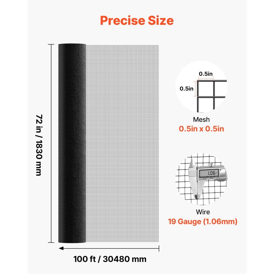 VEVOR Wire Mesh Snake Fence – 72 in x 100 ft, 19 Gauge