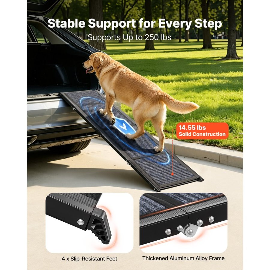 VEVOR Foldable Dog Ramp for Car – 63" x 17", 250 lbs