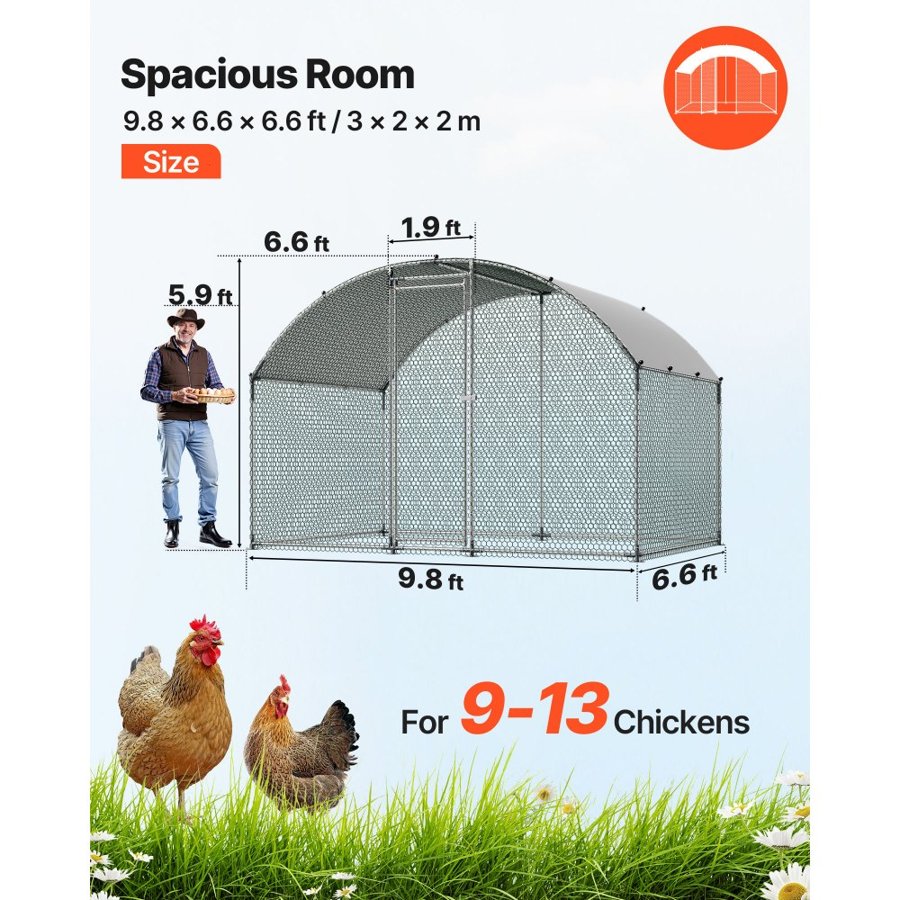 VEVOR Metal Chicken Coop Run – 9.8×6.5×6.5 Ft Walk-In Pen