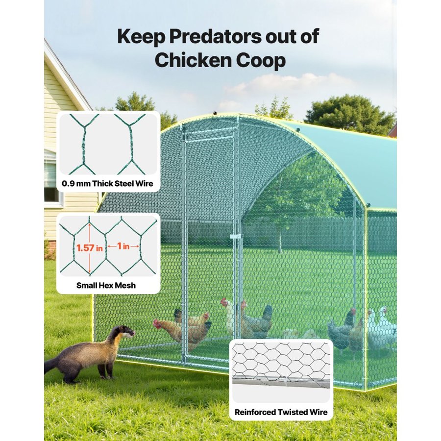 VEVOR Metal Chicken Coop Run – 9.8×6.5×6.5 Ft Walk-In Pen