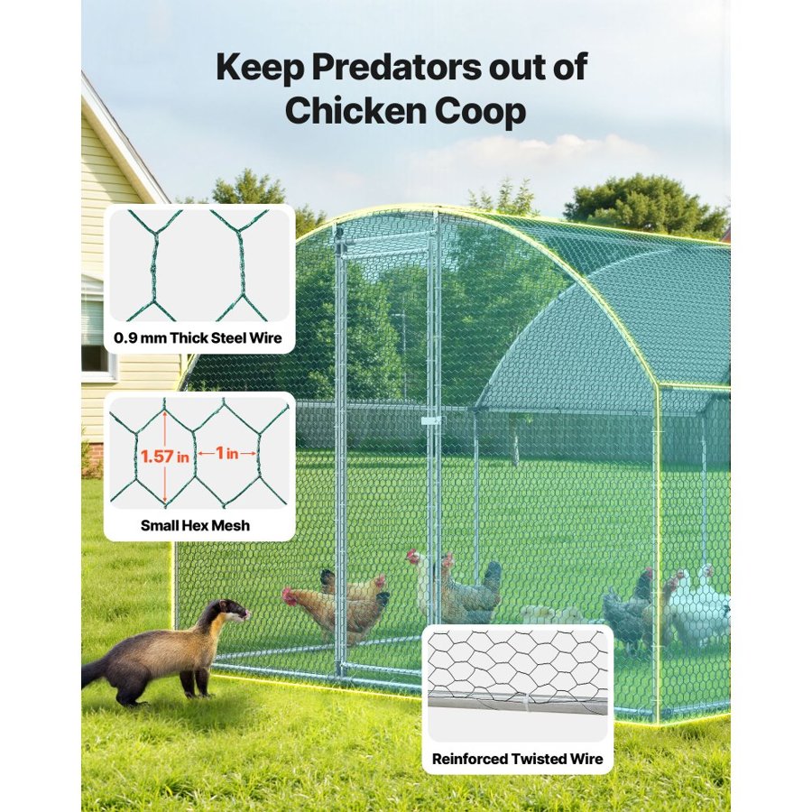 VEVOR Metal Chicken Coop, 9.8x13.1x6.5 ft Large Walk-in Chicken Runs with Cover, Doom Roof Hen House Enclosure with Security Lock, Outdoor Duck Rabbit Cage Poultry Pen for Backyard, Farm, Yard