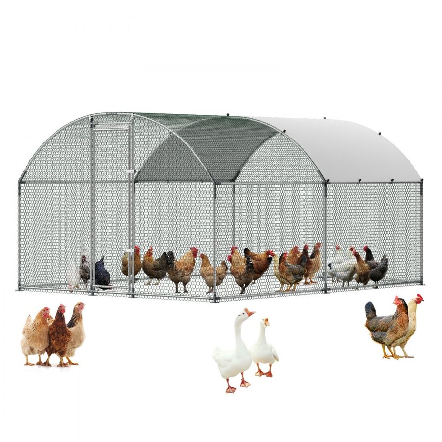VEVOR Large Metal Chicken Coop 3 x 3.97 x 2 m Walk-in Chicken Run House, Doom Roof Hen House Enclosure with Cover and Security Lock, Outdoor Duck Rabbit Cage Poultry Pen for Backyard, Farm, Yard Use