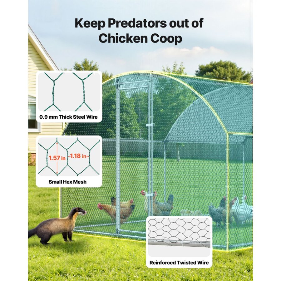 VEVOR Large Metal Chicken Coop 3 x 3.97 x 2 m Walk-in Chicken Run House, Doom Roof Hen House Enclosure with Cover and Security Lock, Outdoor Duck Rabbit Cage Poultry Pen for Backyard, Farm, Yard Use