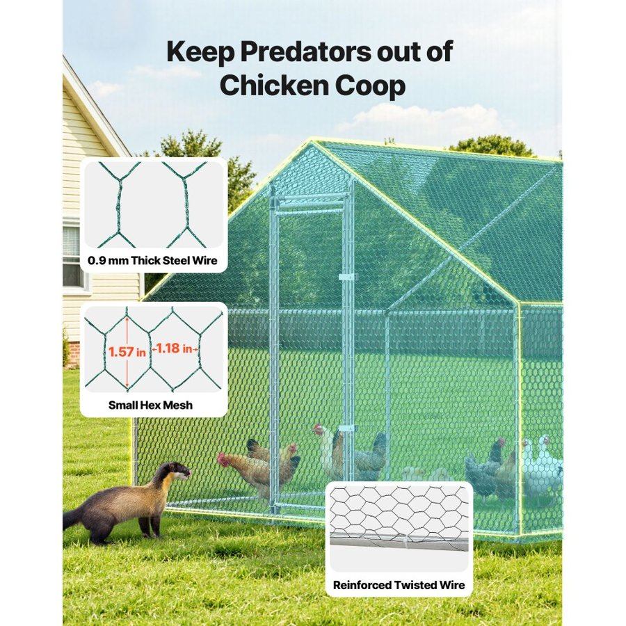 VEVOR Large Metal Chicken Coop 3 x 5.95 x 2 m Walk-in Chicken Run House, Spire Roof Hen House Enclosure with Cover and Security Lock, Outdoor Duck Rabbit Cage Poultry Pen for Backyard, Farm, Yard