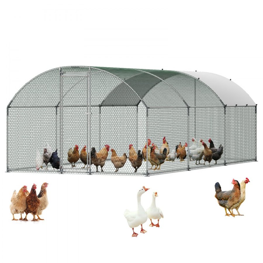 VEVOR Large Metal Chicken Coop, 3 x 6 x 2 m, Walk-in Chicken Runs with Waterproof Cover, Dome Roof Hen House Enclosure with Lock, Outdoor Duck Rabbit Cage Poultry Pen for Backyard, Farm, Yard Use