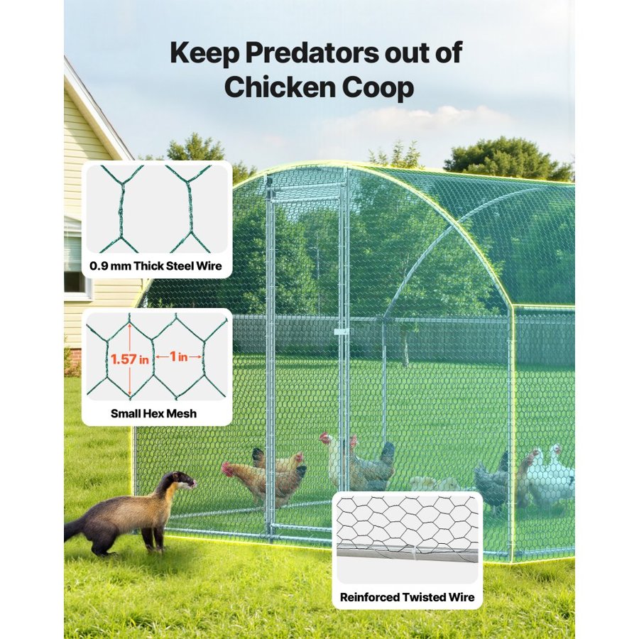 VEVOR Large Metal Chicken Coop, 3 x 6 x 2 m, Walk-in Chicken Runs with Waterproof Cover, Dome Roof Hen House Enclosure with Lock, Outdoor Duck Rabbit Cage Poultry Pen for Backyard, Farm, Yard Use