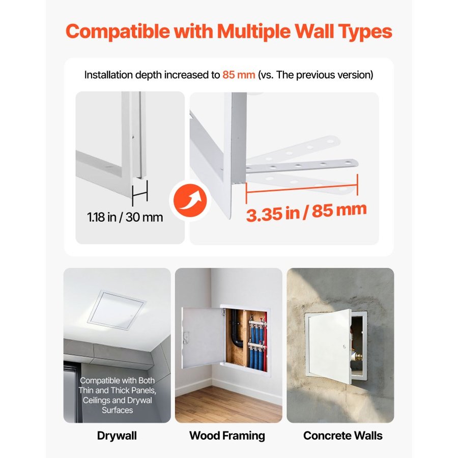 VEVOR Access Panel for Drywall, 34x34 cm Galvanized Steel Access Door, Easy Install Hinged Service Panel with Screwdriver Latch, for Ceiling Plumbing Electrical, 32x32 cm Cutout Size White
