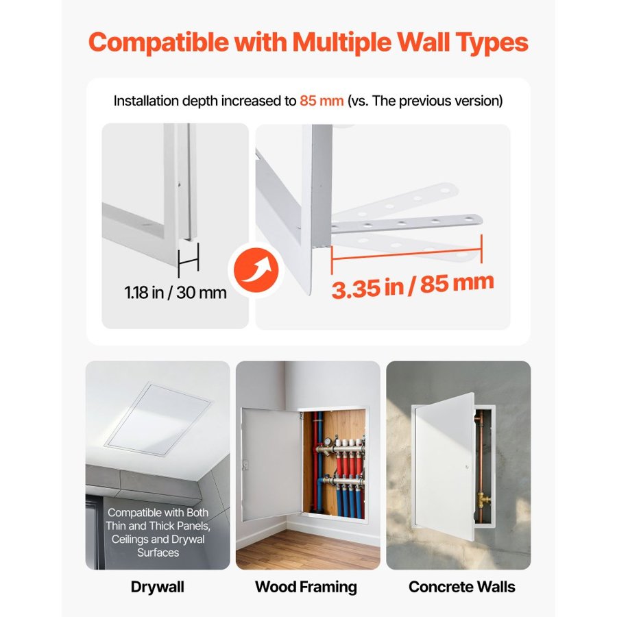 VEVOR Access Panel for Drywall, 64x44 cm Galvanized Steel Access Door, Easy Install Hinged Service Panel with Screwdriver Latch, for Ceiling Plumbing Electrical, 42x62 cm Cutout Size White