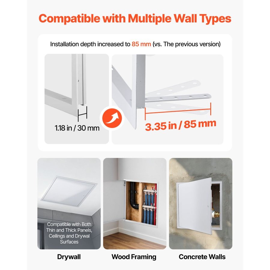 VEVOR Access Panel for Drywall, 49x49 cm Galvanized Steel Access Door, Easy Install Hinged Service Panel with Screwdriver Latch, for Ceiling Plumbing Electrical, 47x47 cm Cutout Size White