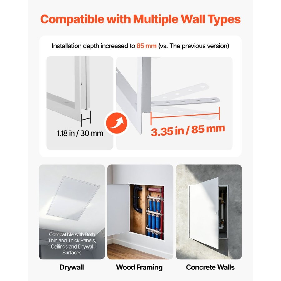 VEVOR Access Panel for Drywall, 84x64 cm Galvanized Steel Access Door, Easy Install Hinged Service Panel with Screwdriver Latch, for Ceiling Plumbing Electrical, 62x82 cm Cutout Size White