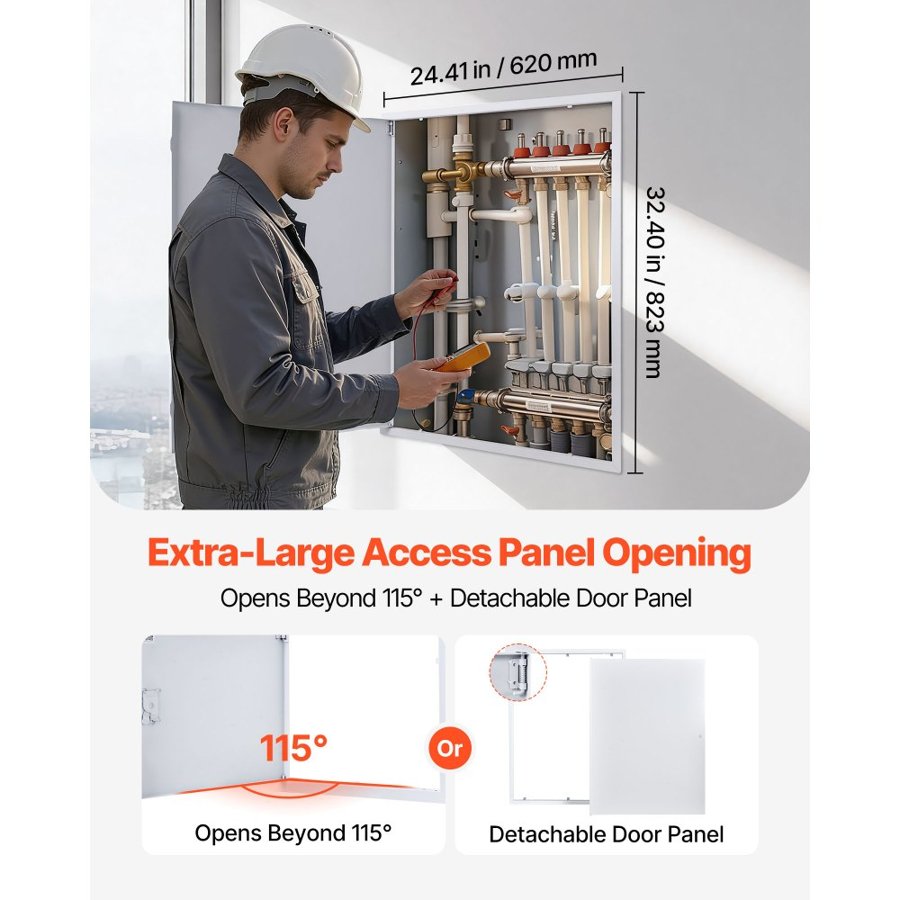 VEVOR Access Panel for Drywall, 84x64 cm Galvanized Steel Access Door, Easy Install Hinged Service Panel with Screwdriver Latch, for Ceiling Plumbing Electrical, 62x82 cm Cutout Size White