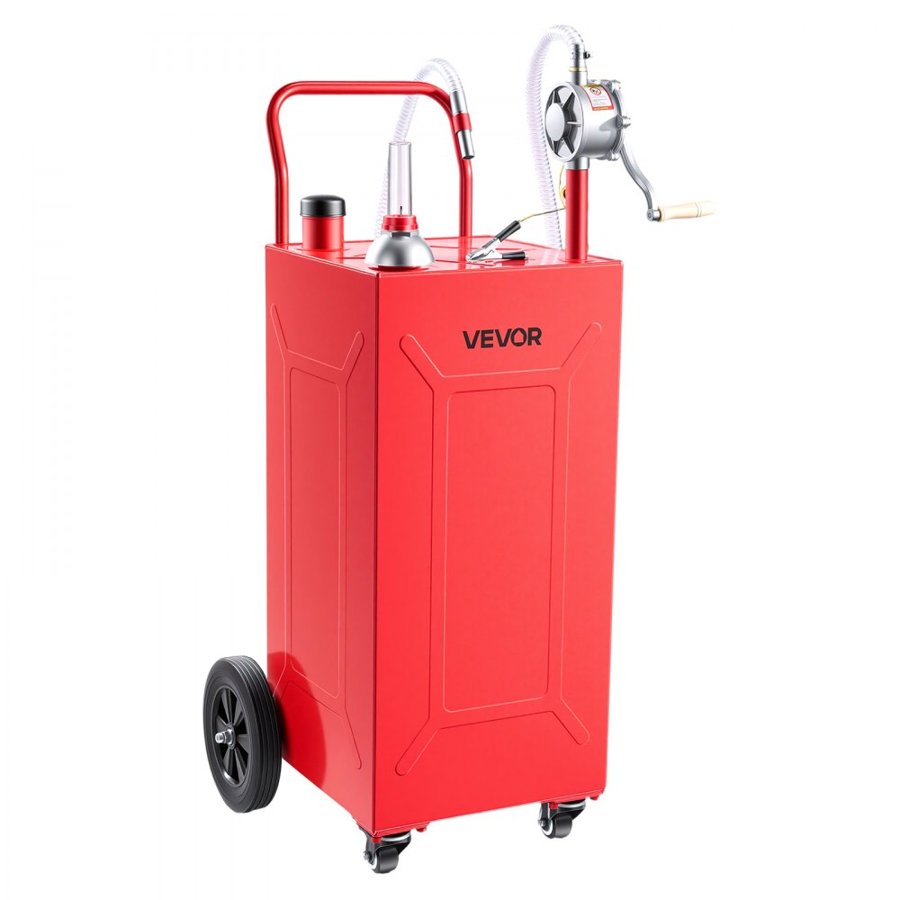 VEVOR 132.5L Fuel Gas Caddy, Carbon Steel, Portable Fuel Transfer Storage Tank with Manual Pump & 4 Rolling Wheels, Gasoline Diesel Can Container, for Cars, Lawn Mowers, ATVs, Boats, Motorcycles, Red
