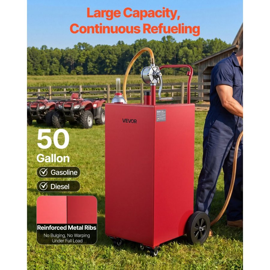 VEVOR Steel Gas Caddy – 189.3 L, Bi-Directional Hand Pump