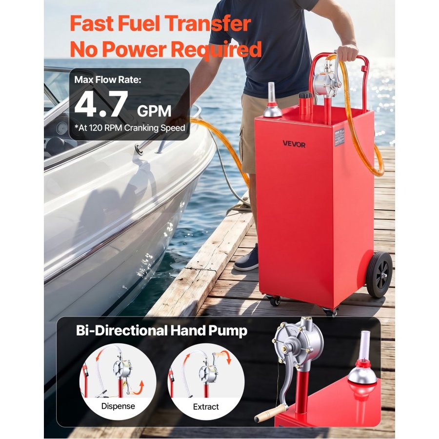 VEVOR Steel Gas Caddy – 189.3 L, Bi-Directional Hand Pump