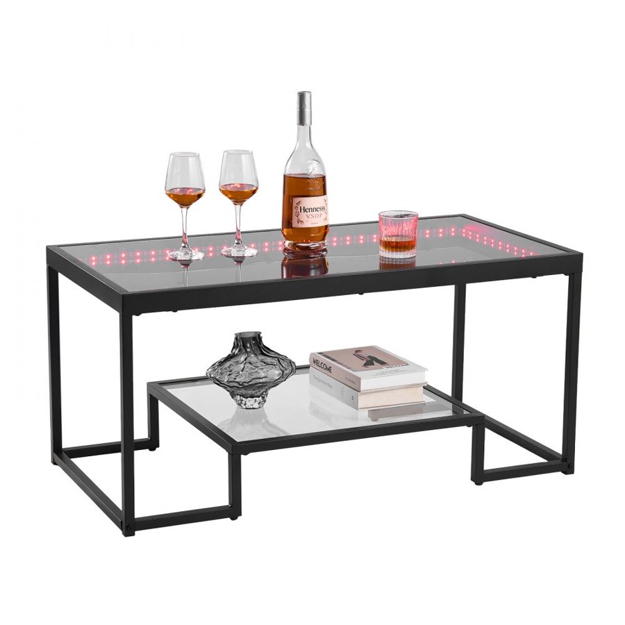VEVOR Coffee Table with Tempered Glass – 2-Tier, 100 lbs