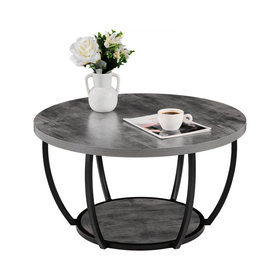VEVOR Modern Round Coffee Table – 2-Tier, 31.6 In, Grey