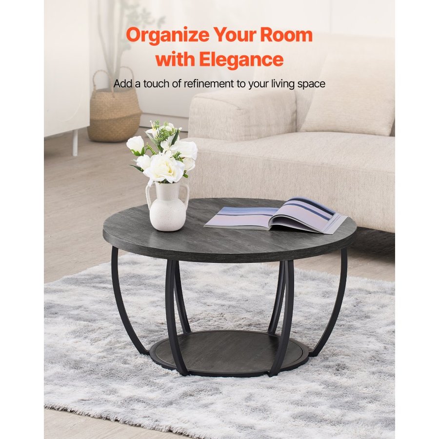 VEVOR Modern Round Coffee Table – 2-Tier, 31.6 In, Grey