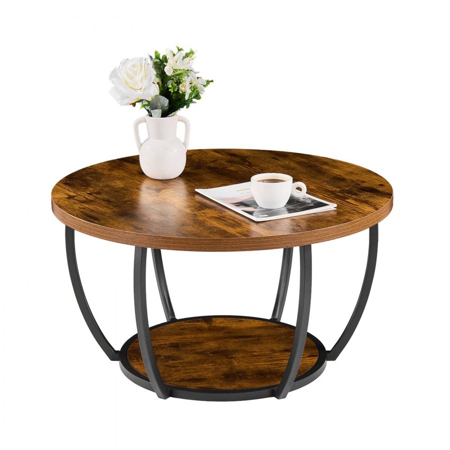 VEVOR Modern Round Wood Coffee Table – 31.6", 2-Tier Design