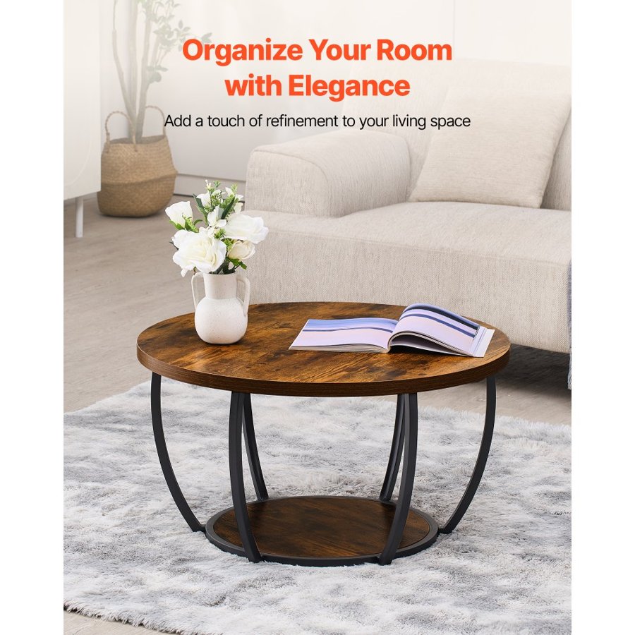 VEVOR Modern Round Wood Coffee Table – 31.6", 2-Tier Design