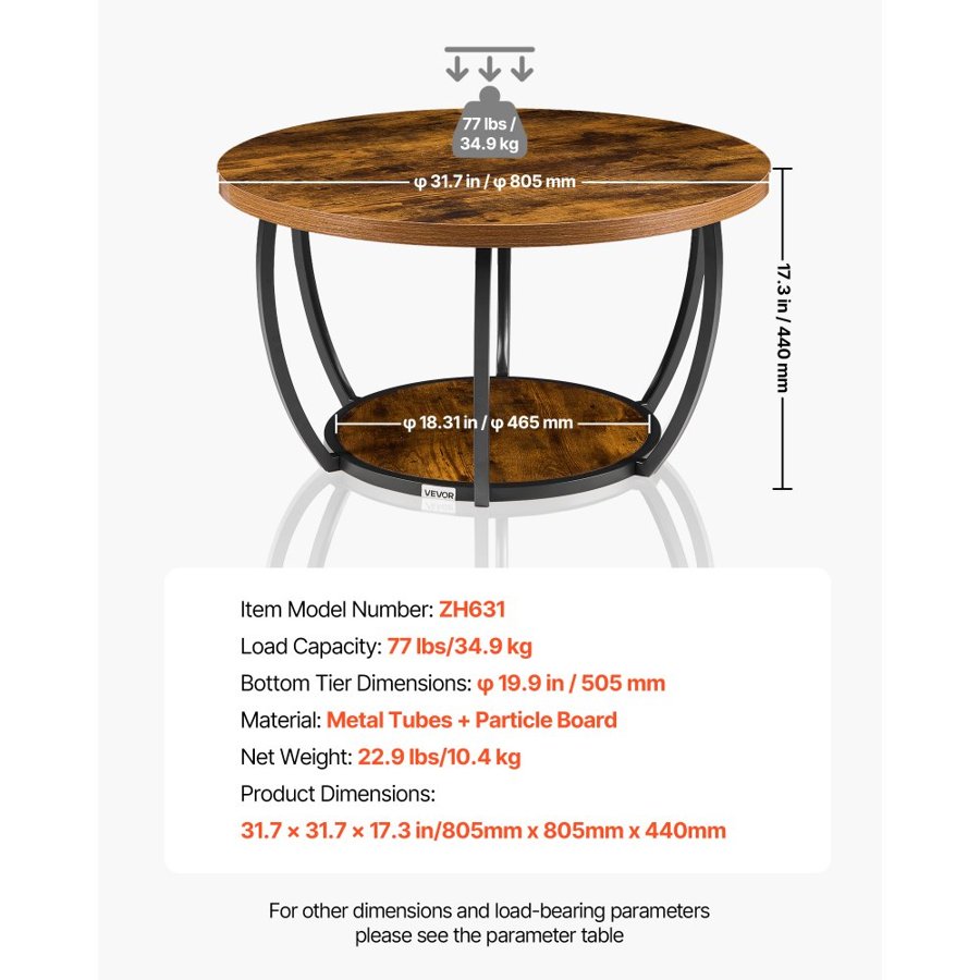 VEVOR Modern Round Wood Coffee Table – 31.6", 2-Tier Design