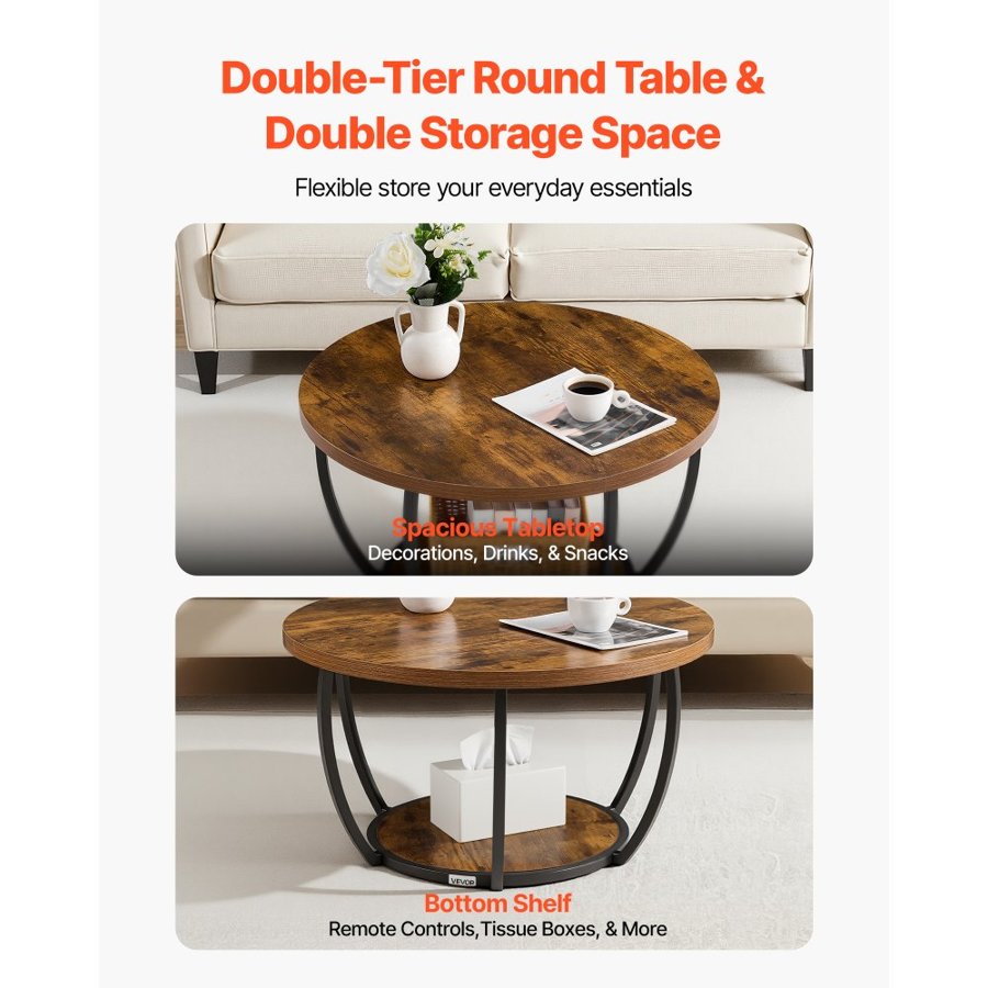 VEVOR Modern Round Wood Coffee Table – 31.6", 2-Tier Design