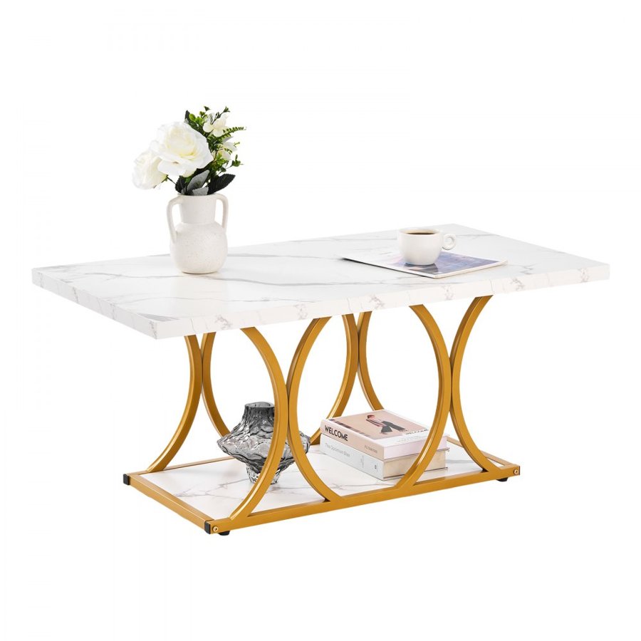VEVOR Rectangle Faux Marble Coffee Table – 2T, White, 209Lb