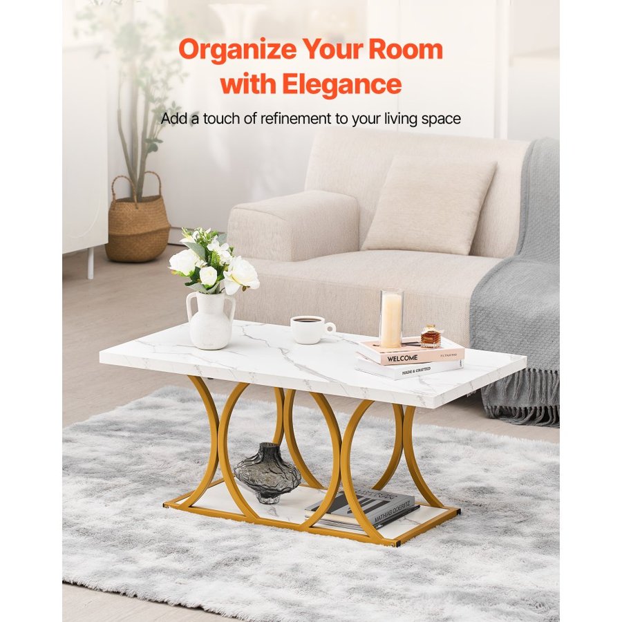 VEVOR Rectangle Faux Marble Coffee Table – 2T, White, 209Lb