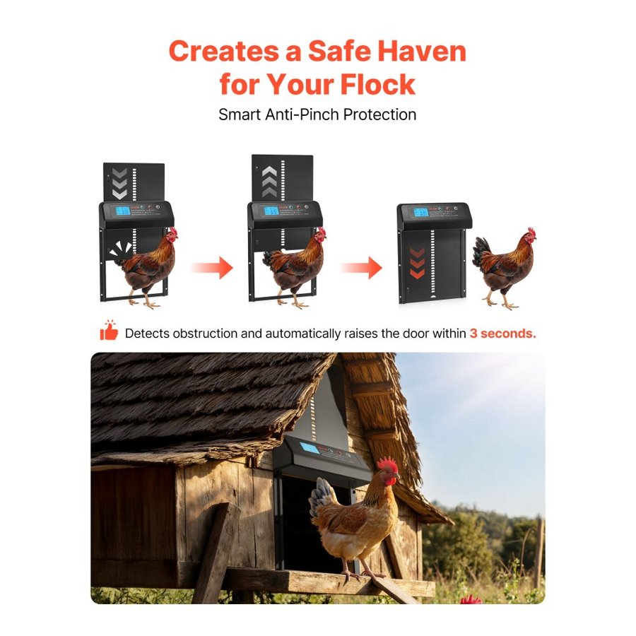 VEVOR Run Chicken Doors - 3 Seconds, 3AA Timer, ABS