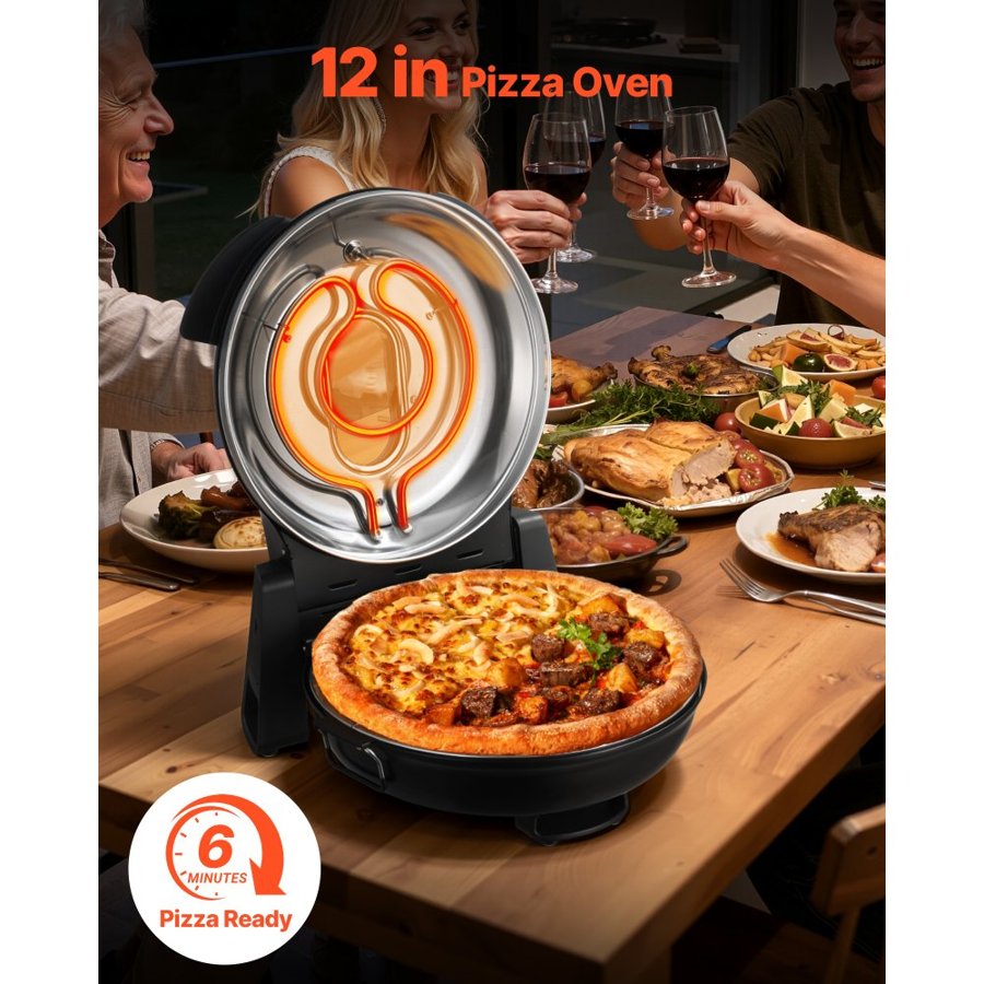 VEVOR Pizza Oven, 304.8 mm Electric Pizza Maker, 1200W Electric Pizzas Cooker with Cordierite Stone, 5-Mode Temperature Control, Viewing Window for Precise Cooking, Heats up to 420℃, for Home (Black)