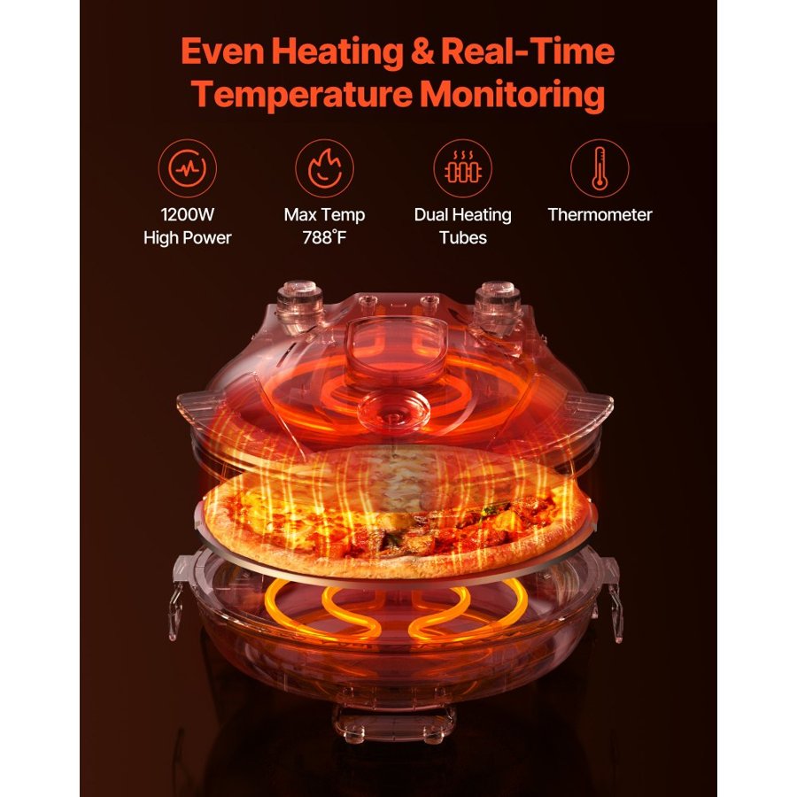 VEVOR Pizza Oven, 304.8 mm Electric Pizza Maker, 1200W Electric Pizzas Cooker with Cordierite Stone, 5-Mode Temperature Control, Viewing Window for Precise Cooking, Heats up to 420℃, for Home (Red)
