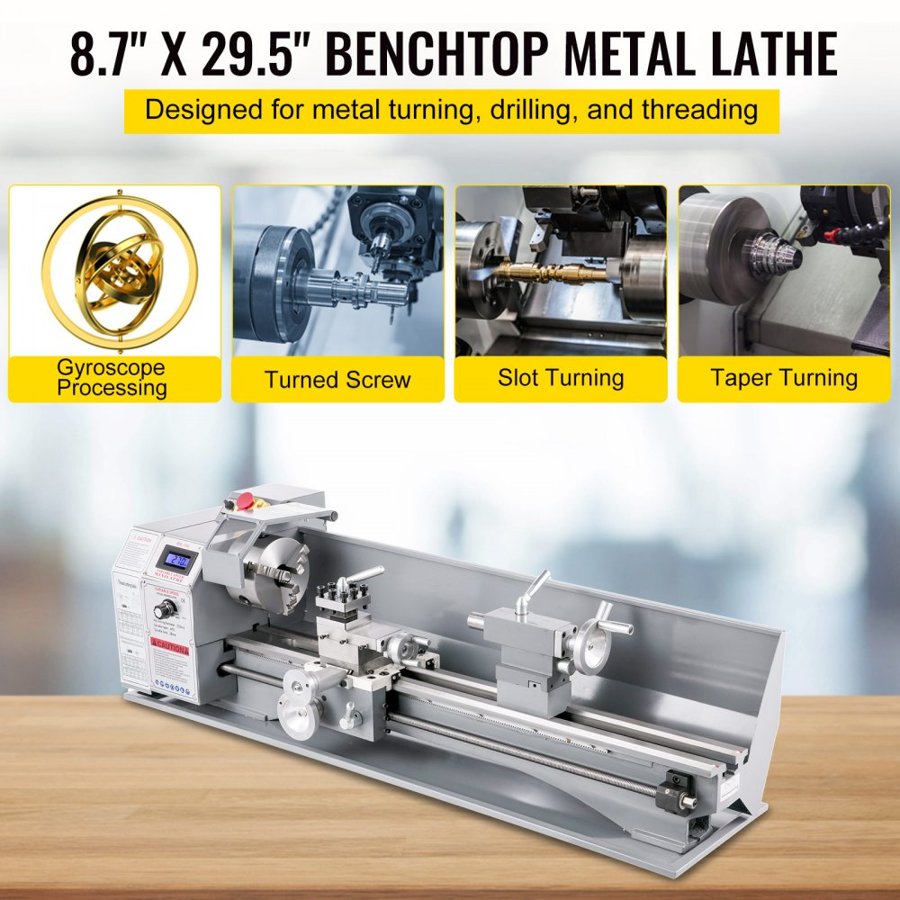VEVOR 1100W Mini Metal Lathe 220MMx750MM Variable-Speed Metal Lathe RPM Metal Milling Machine Digital Milling Metal Lathe with 3-Jaw Chuck, MT5 Spindle Taper, MT2 Tailstock Taper