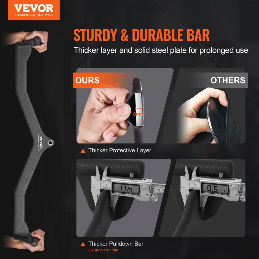 VEVOR Lat Pull Down Bar Attachment – 550kg, Black Steel Bars