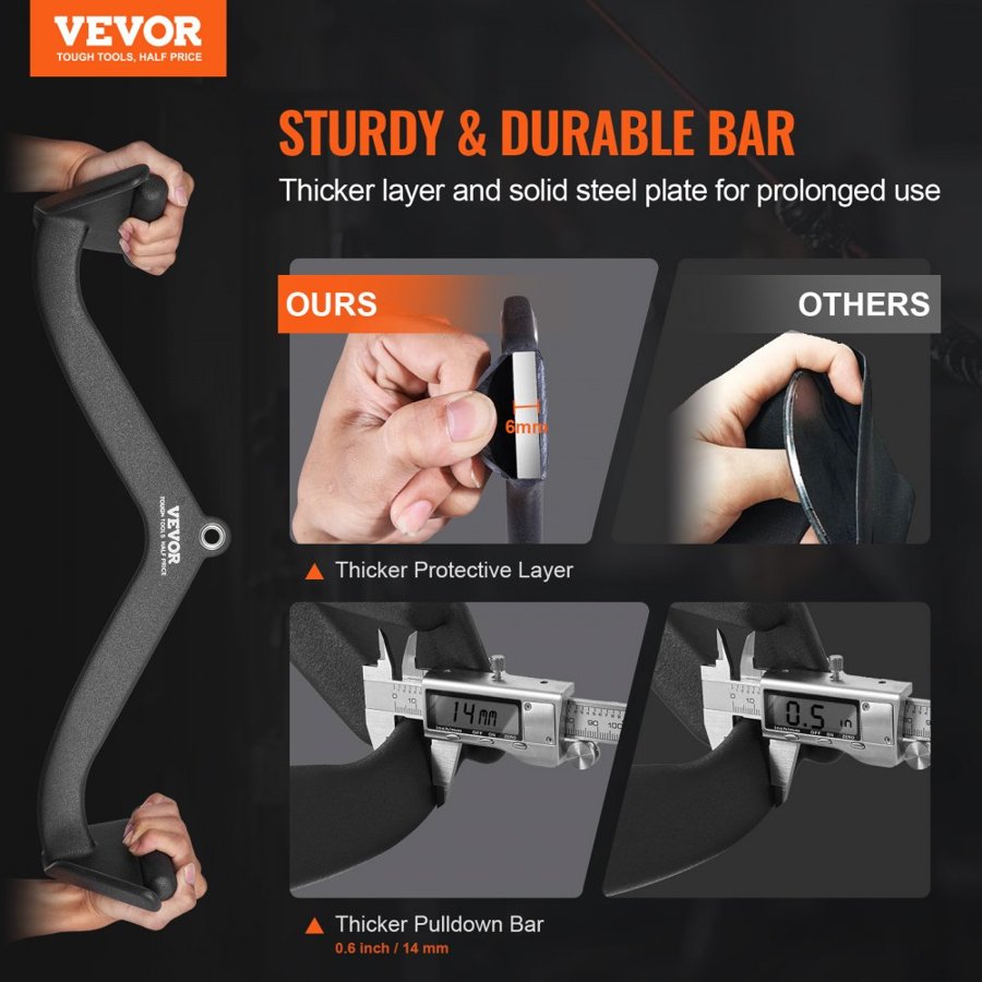 VEVOR LAT Pulldown Attachment, Cable Machine Rowing V-bar Attachment, Tricep Pull Down Bar, Back Strength Training Rubber Coated Handle Grip, Bicep Curl Tricep Lat Pulldown Bar for Home Gym Fitness