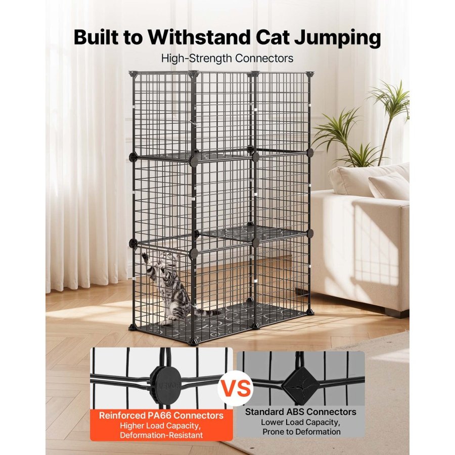 VEVOR Cat Cage 3-Tier 71.1x35.5x104.1 cm DIY Cat Playpen Indoor Enclosure, Detachable Metal Wire Kennel Crate, Large Exercise Place Ideal for 1-2 Cats, Kittens, Rabbits, Ferrets & Small Animals, Black