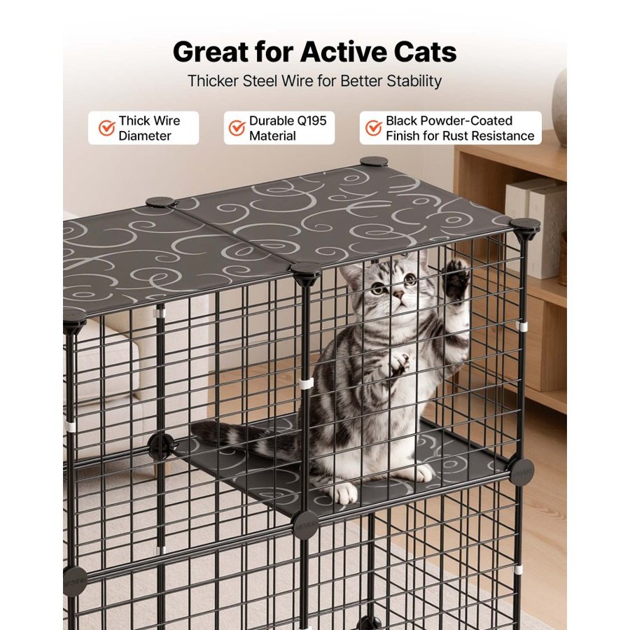 VEVOR Cat Cage 3-Tier 71.1x35.5x104.1 cm DIY Cat Playpen Indoor Enclosure, Detachable Metal Wire Kennel Crate, Large Exercise Place Ideal for 1-2 Cats, Kittens, Rabbits, Ferrets & Small Animals, Black